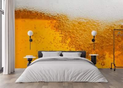 Beer background with bubble froth texture foam pouring alcohol soda in glass happy celebration party holiday new year concept object design Wall mural