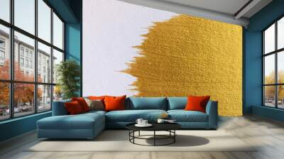 Gold acrylic paint on white paper background , gold texture free Wall mural