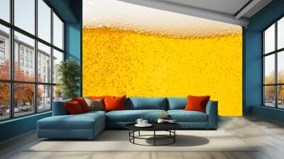 Pouring beer with bubble froth in glass for background on front view wave curve shape Wall mural