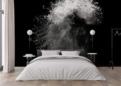 White powder or flour explosion isolated on black background  freeze stop motion object design Wall mural