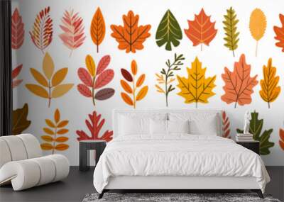 Abstract autumn leaf vector collection, Foliage plant elements bundle. Background patterns hello autumn, autumn fall leaves leaf maple orange yellow nature, modern botanical set. Different fall leaves Wall mural