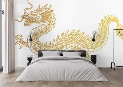 Chinese New Year dragon line art style, vector Lunar New Year, traditional dragon illustration, Asian culture, celebration, festival, Chinese zodiac, cultural symbol, oriental design, zodiac animal Wall mural