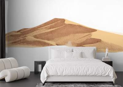 desert sand dune vector illustration, sandy dunes background, natural desert landscape, natural texture and shape of sandy formations, isolated on white or transparent PNG Wall mural