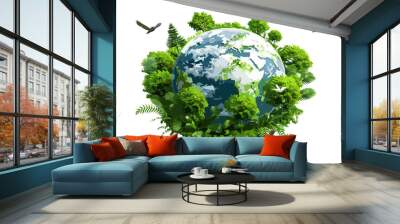 Ecology concept sustainable green planet earth with trees world environment and earth day, eco-friendly creative idea concept design, green earth conservation, global eco awareness, vector illustratio Wall mural