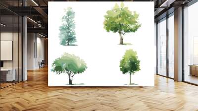 Minimal style tree painting hand drawn, Side view, tree watercolor vector illustration, set of graphics trees elements drawing for architecture and landscape design. autumn, spring. Wall mural