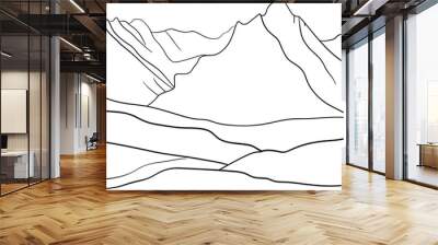 Mountains landscape view line art, mountain range illustration, scenic landscape drawing, nature outline art, highland sketch vector, peak landscape line work, outdoor scenery Wall mural