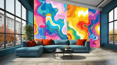 Psychedelic tie dye illustration with colorful LSD trippy shapes in abstract retro art style, 60s hippie trendy concept poster background design. Psychedelic art, trippy patterns, tie dye design. Wall mural