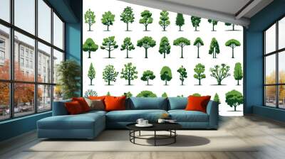 set of green graphic trees elements, Architecture and Landscape Design: Vector Illustration of Green Tree Elements, for Drawing Natural Icons and Symbolism in Project,  Environment, Nature, garden Wall mural