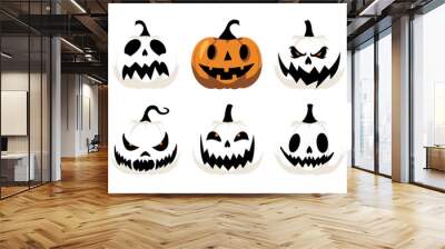 Spooky creepy set of Halloween scary pumpkins cut, eerie carved pumpkins, Halloween pumpkin decorations, creepy jack-o'-lantern designs Wall mural