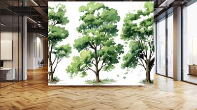 Tree watercolor style vector illustration set, graphics trees elements drawing for architecture and landscape design, elements for environment and garden, Environment, Garden, Plants, Vector graphics, Wall mural