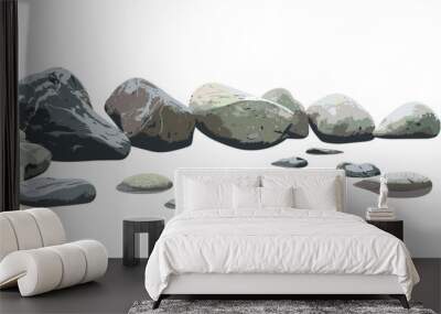 vector illustration Stones river lined row, Rock cliff collection,  3d rendering transparent background png Wall mural