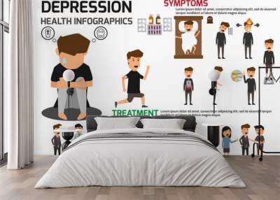 Depression signs and symptoms infographic concept. Major Depressive disorder vector illustration. Wall mural