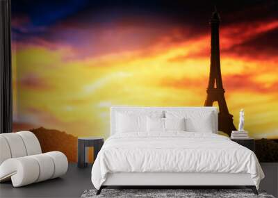 Eiffel tower model at sunset time. Wall mural