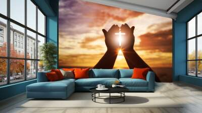 human hands open palm up worship. eucharist therapy bless god helping repent catholic easter lent mi Wall mural