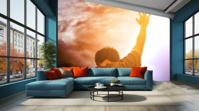 Human hands open palm up worship. Eucharist Therapy Bless God Helping Repent Catholic Easter Lent Mind Pray. Christian Religion concept background. fighting and victory for god Wall mural