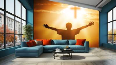 Human hands open palm up worship. Eucharist Therapy Bless God Helping Repent Catholic Easter Lent Mind Pray. Christian Religion concept background. fighting and victory for god Wall mural