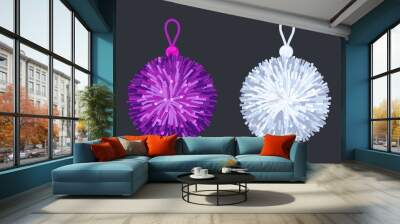 soft pompon balls. vector illustration of a violet and silver pendant Wall mural