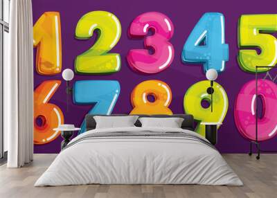 Vector cartoon kids figures. Set of color numbers Wall mural