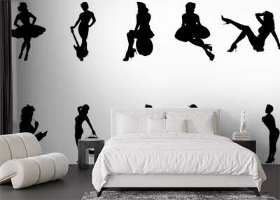 Pinup Girls Silhouette Vector Wall mural