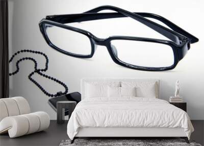 Stylish Black glasses and pendant with ball chain Wall mural