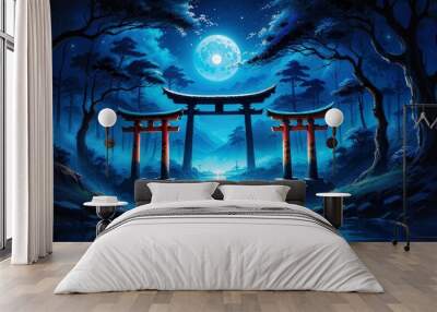 landscape asian with temple in the night Wall mural