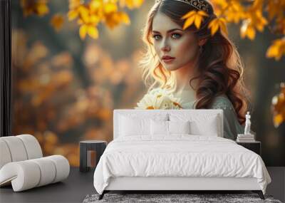 portrait of a woman in autumn Wall mural