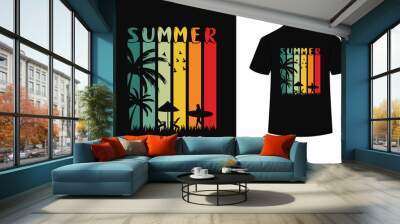 summer t shirt design with silhouettes. Wall mural