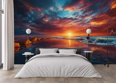 sunset over the river Wall mural