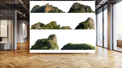 collection rock mountain hill with  green forest isolate on white background Wall mural