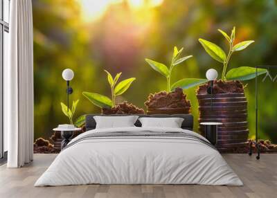 Money growing concept,Business success concept, Tree growing on pile of coins money Wall mural