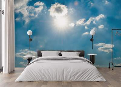 panorama blue sky with sun and white cloud Wall mural