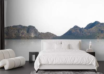 rock mountain hill with  green forest isolate on white background Wall mural