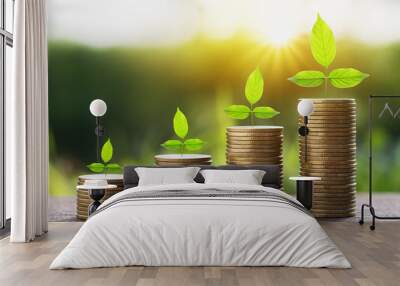 stept growing plant with money stack. finance accounting concept Wall mural