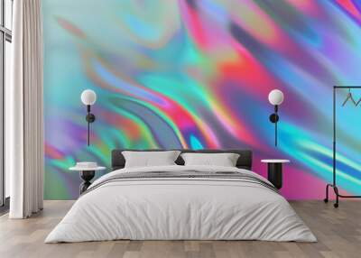 Abstract holographic background with vibrant liquid colors and smooth waves, suitable for modern design projects, wallpapers, and creative backdrops. Wall mural