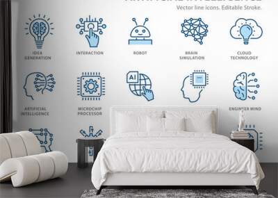 Artificial intelligence line icons set. Vector illustration. Editable stroke. Wall mural