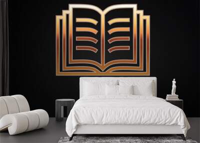 Book vector icon. Design logo element. Isolated on black background. Wall mural