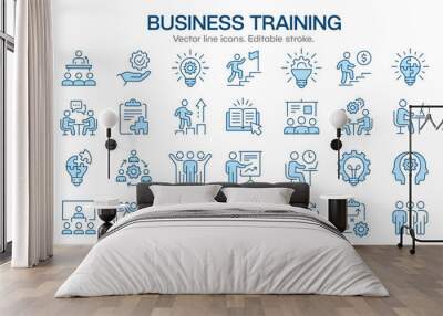 Business, training icons set. Collection of workshop, coaching, mentoring, education, meeting, teamwork and much more. Vector illustration isolated on white. Editable stroke. Wall mural