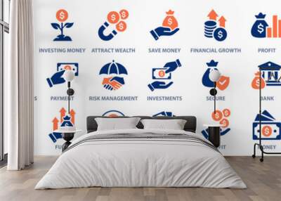 Finance icon set. Collection of economy, money, fund, investor and more. Vector illustration. Easily changes to any color. Wall mural