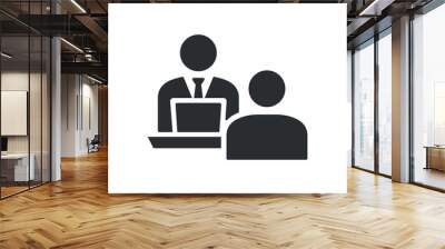 Graphic icon depicting a person using a laptop, symbolizing coaching or training sessions. Vector illustration. Wall mural