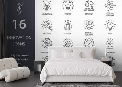 Innovation line icons set. Black vector illustration. Editable stroke. Wall mural