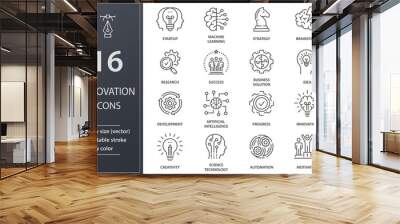 Innovation line icons set. Black vector illustration. Editable stroke. Wall mural