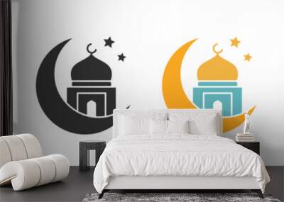 Islamic mosque icon in crescent moon showing Ramadan holiday. Wall mural