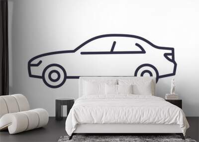 Minimalistic sedan car icon in line art style, vector representation with a clean look. Editable stroke. Wall mural