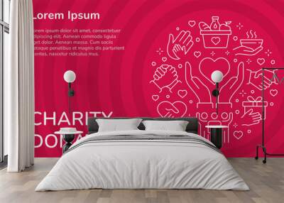 Vector banner templates with charity icons. Set of donate, volunteer, human and more. Wall mural