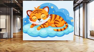 Sleeping Cartoon Tiger on a Cloud Wall mural