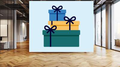 Stacked colorful gift boxes with ribbons Wall mural