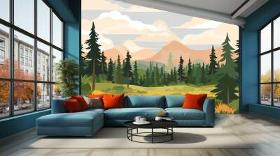 Beautiful landscape. Wonderful landscape of a glade of a mountain forest. The concept of travel, hiking, outdoor activities and adventure. Landscape for flyer, postcard, nature design Wall mural