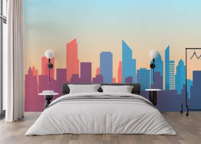 Cityscape of buildings silhouettes. Silhouette of a colorful metropolis. Business district of the city. Vector illustration. Wall mural