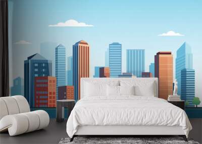 Cityscape with tall skyscrapers and office buildings. Business district. Vector illustration. Wall mural