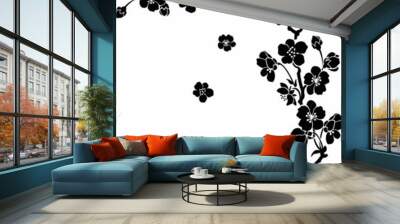 Blooming cherry Sakura branch in ink Wall mural